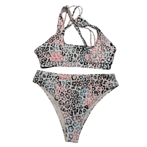 NWOT Shein | Pink & Black Animal Print High Waist Bikini Set Size Large - Picture 2 of 9